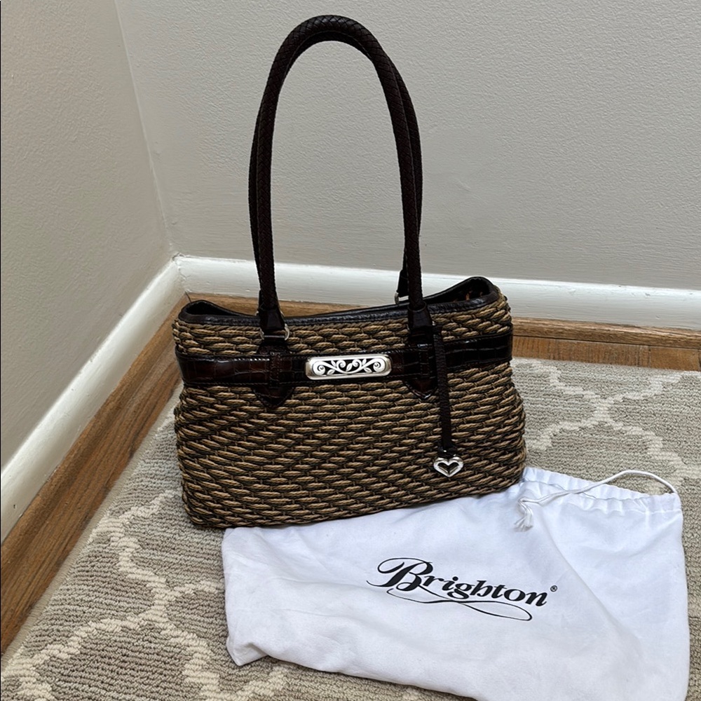 BRIGHTON- Classic Brown and Black Woven Shoulder Bag